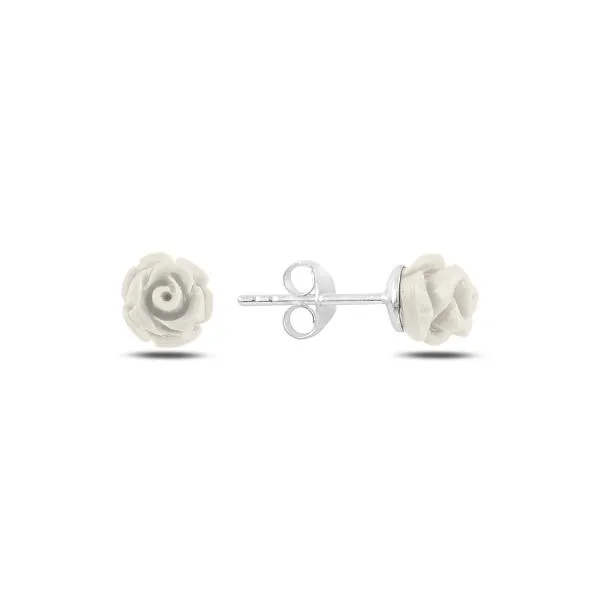 White rose stud earrings in sterling silver