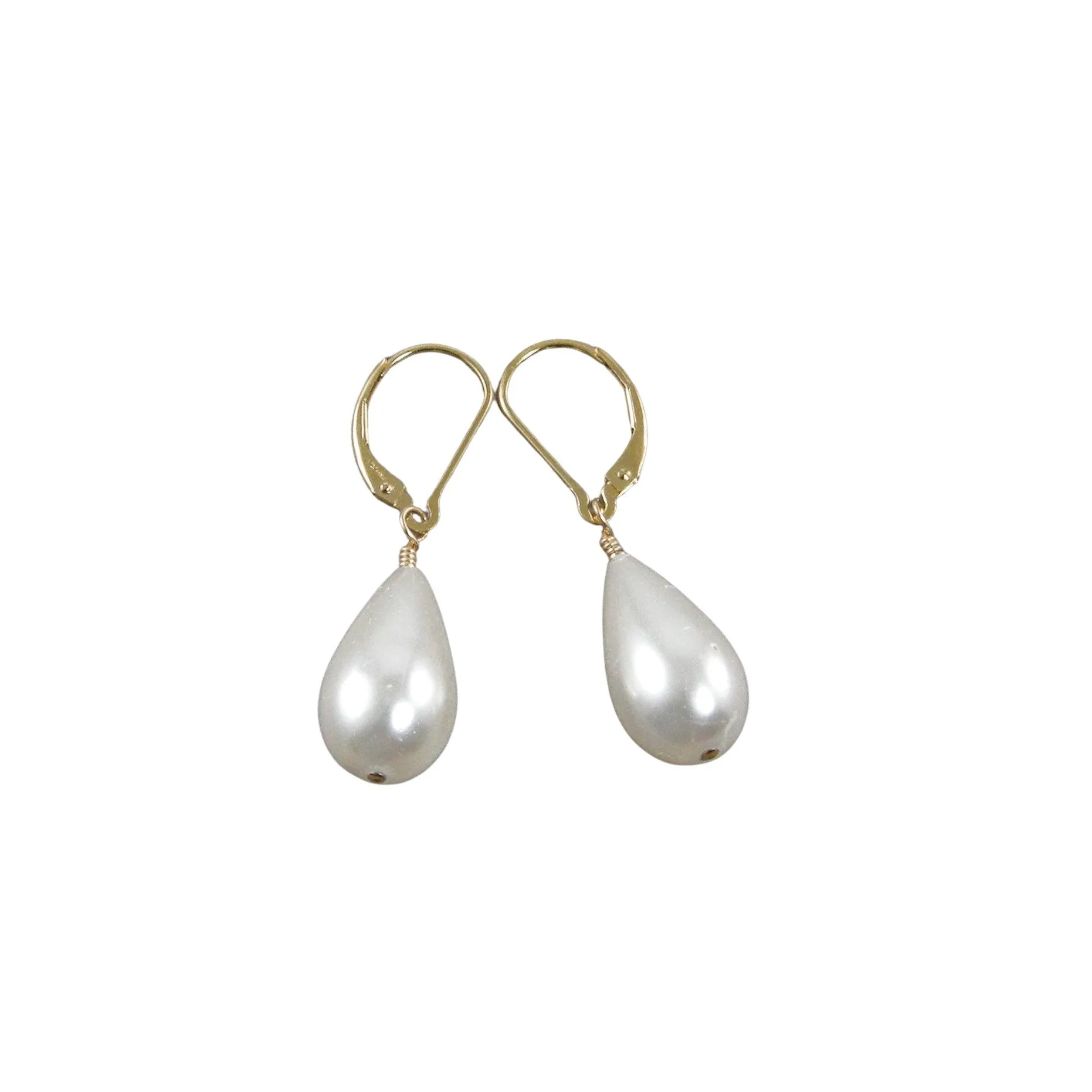 White Teardrop Pearl Earrings Gold and Silver, Classic Teardrop Pearl Earrings