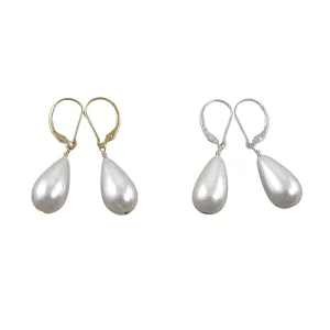 White Teardrop Pearl Earrings Gold and Silver, Classic Teardrop Pearl Earrings