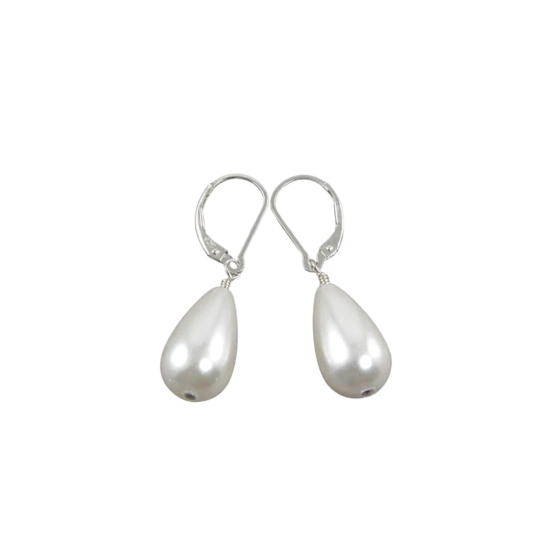 White Teardrop Pearl Earrings Gold and Silver, Classic Teardrop Pearl Earrings