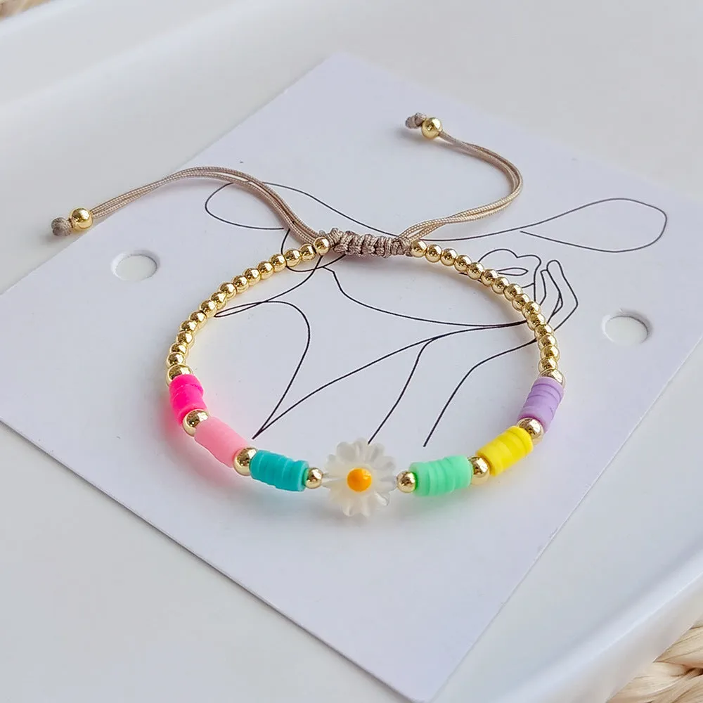 Wholesale Colorful Beaded Shell Daisy Glass Bracelet