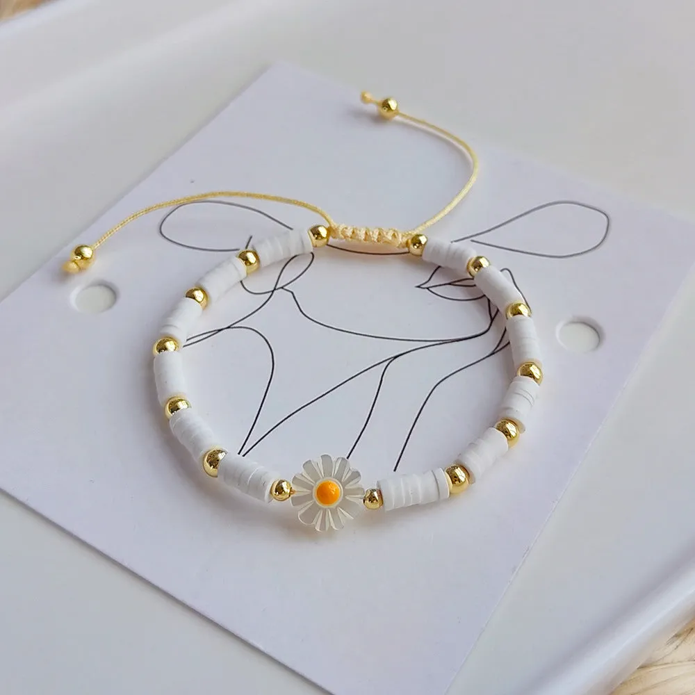 Wholesale Colorful Beaded Shell Daisy Glass Bracelet