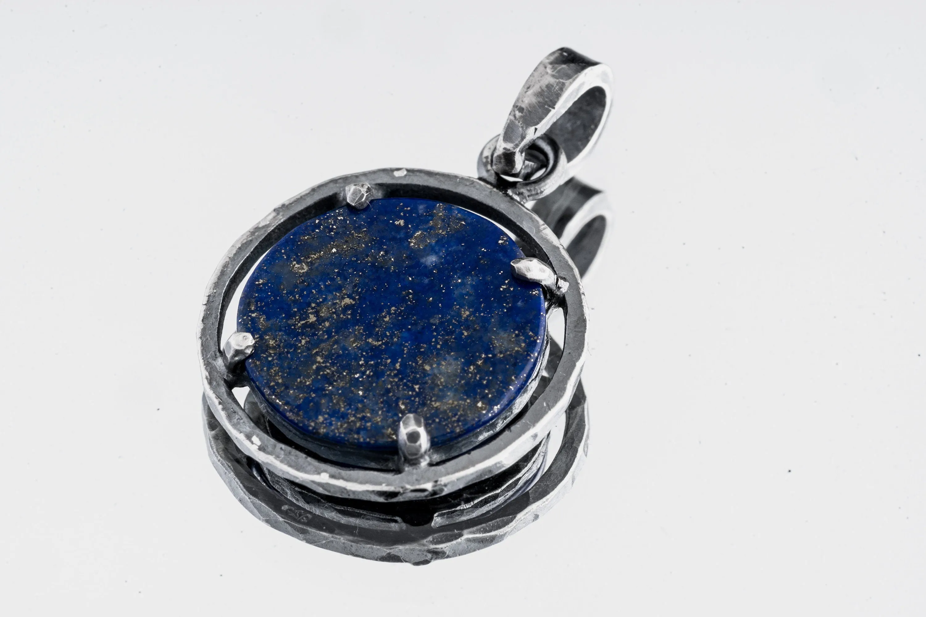 Wisdom & Sparkle: Lapis Lazuli and Pyrite - Oxidised Sterling Silver - Strong Claw Setting - Hammer Textured - Pendant Crystal Necklace