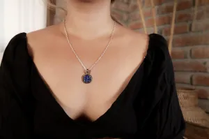 Wisdom & Sparkle: Lapis Lazuli and Pyrite - Oxidised Sterling Silver - Strong Claw Setting - Hammer Textured - Pendant Crystal Necklace