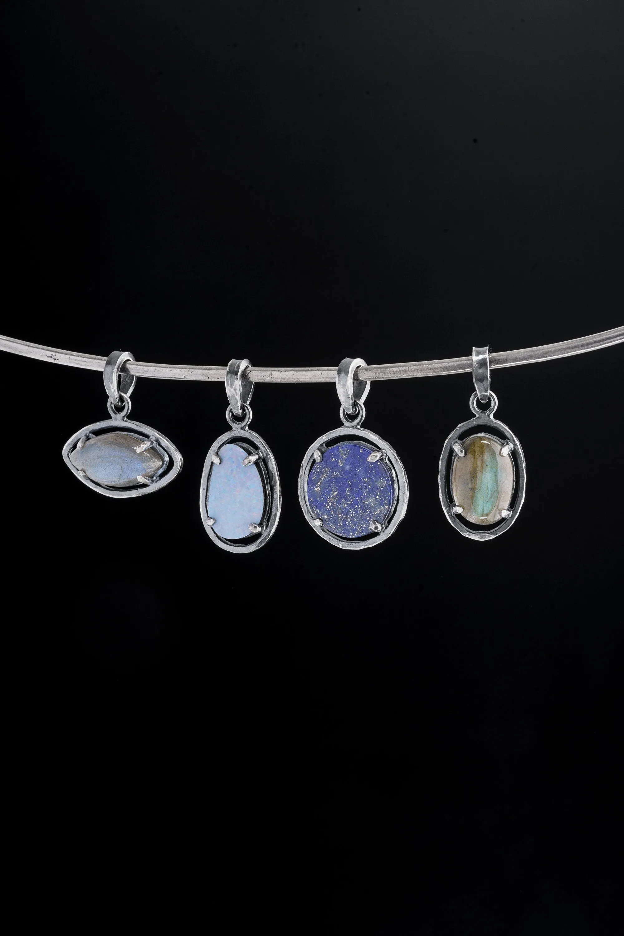 Wisdom & Sparkle: Lapis Lazuli and Pyrite - Oxidised Sterling Silver - Strong Claw Setting - Hammer Textured - Pendant Crystal Necklace