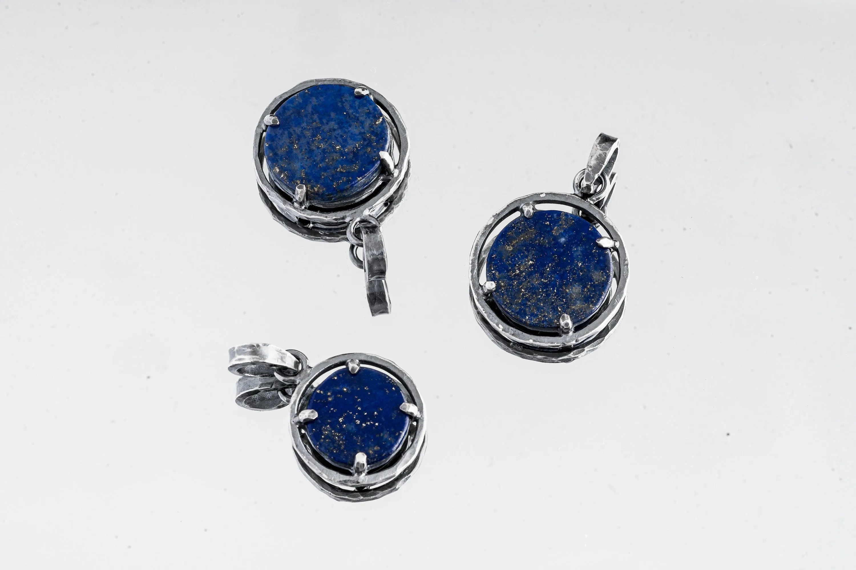 Wisdom & Sparkle: Lapis Lazuli and Pyrite - Oxidised Sterling Silver - Strong Claw Setting - Hammer Textured - Pendant Crystal Necklace