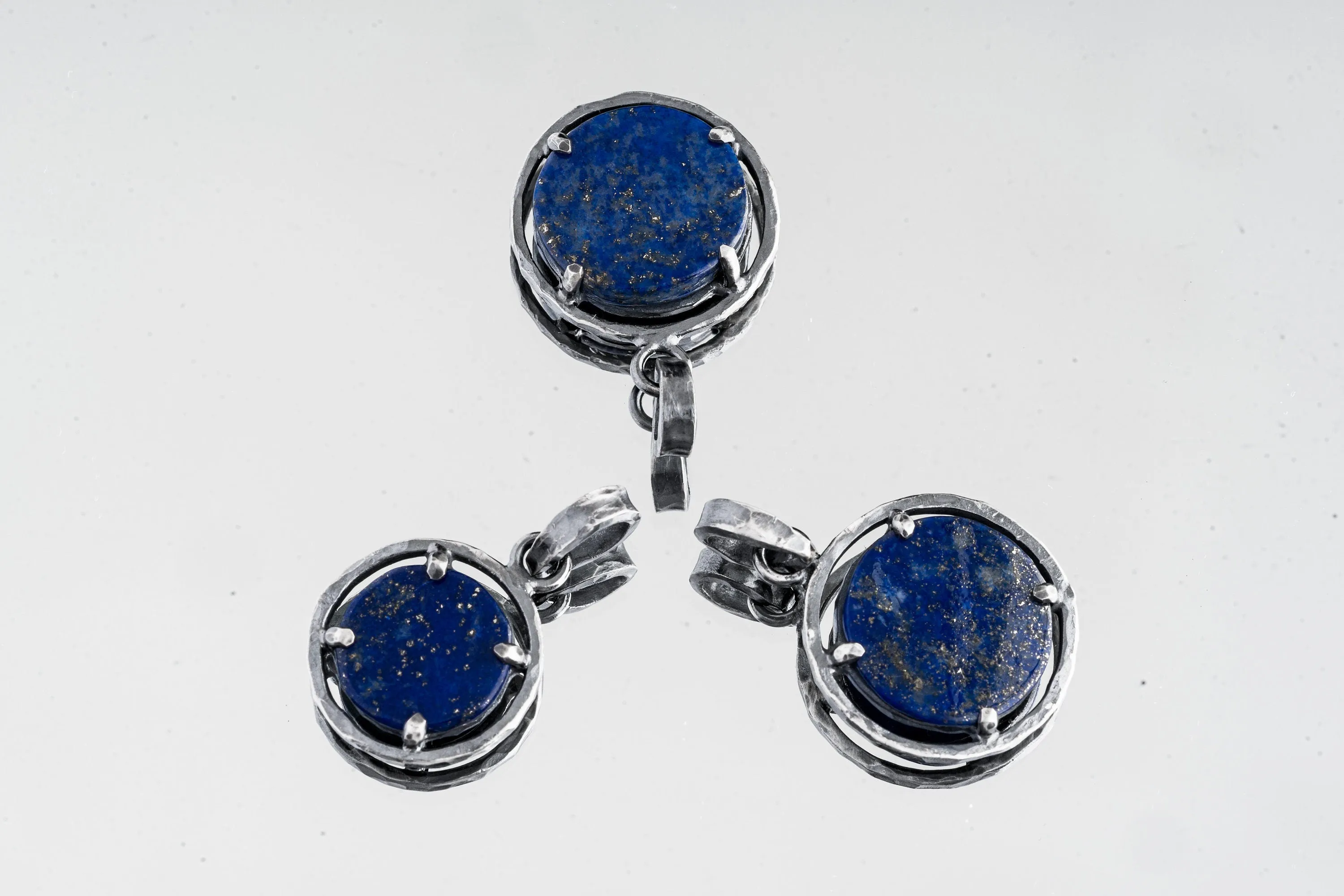 Wisdom & Sparkle: Lapis Lazuli and Pyrite - Oxidised Sterling Silver - Strong Claw Setting - Hammer Textured - Pendant Crystal Necklace