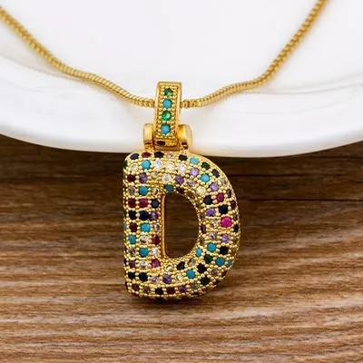 Women Colourful Letter Initials  Pendant Necklaces
