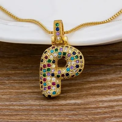 Women Colourful Letter Initials  Pendant Necklaces