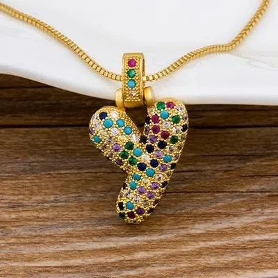 Women Colourful Letter Initials  Pendant Necklaces