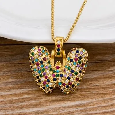 Women Colourful Letter Initials  Pendant Necklaces