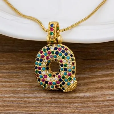 Women Colourful Letter Initials  Pendant Necklaces
