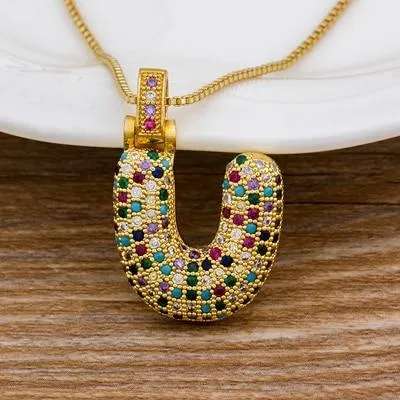 Women Colourful Letter Initials  Pendant Necklaces