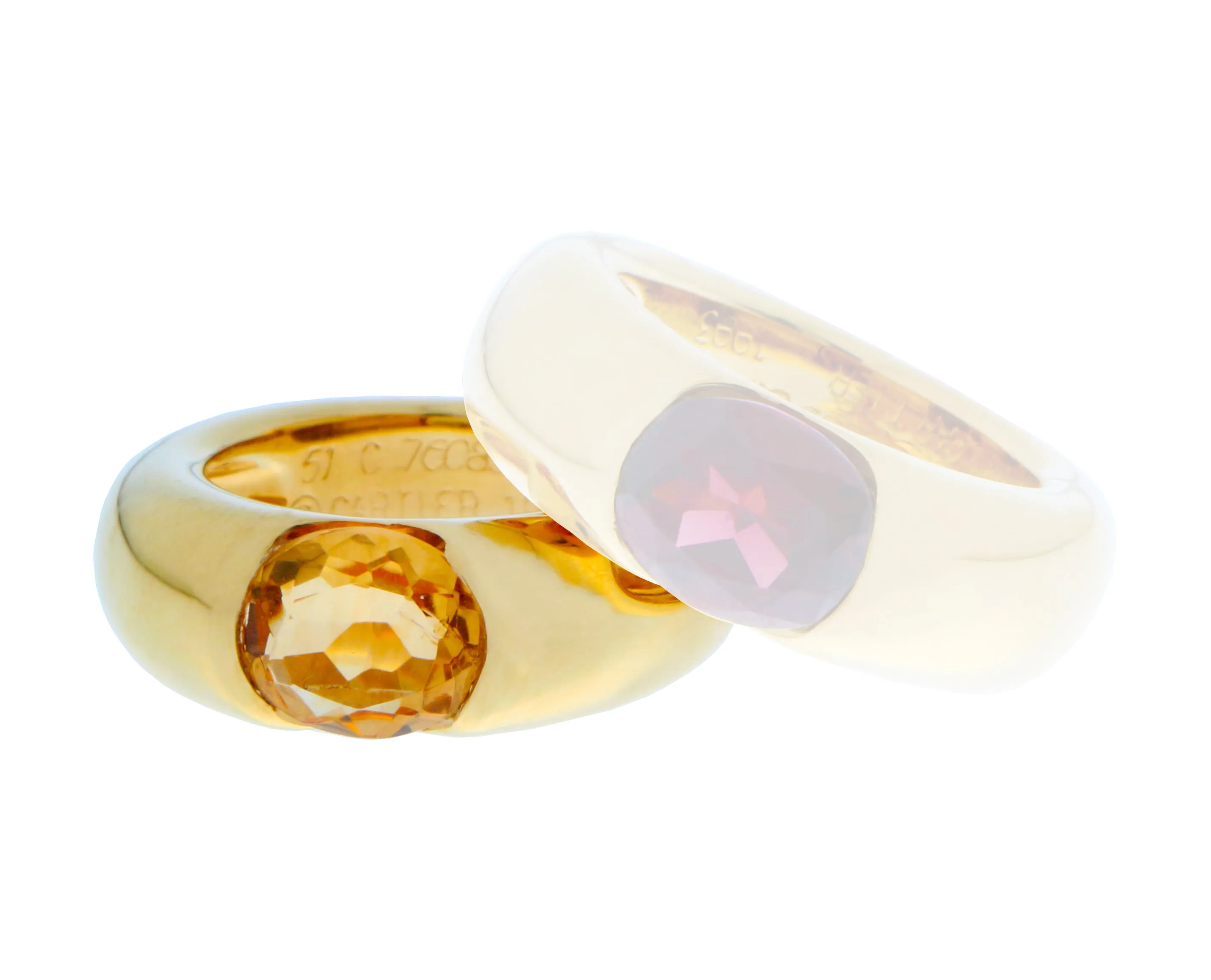 Yellow gold Cartier ‘Ellipse’ ring with citrine or garnet. Price per ring