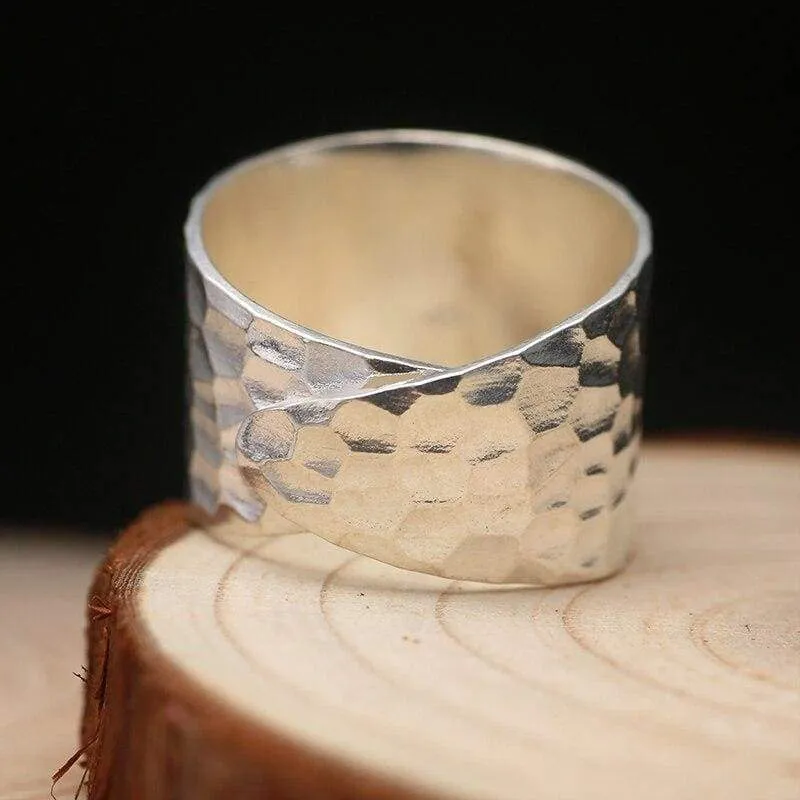 ZABRA Solid 925 Sterling Silver Opening 16mm Wide Water Ripples Women Ring Wedding Engagement Love Fashion Gift for Girl Jewelry (Resizable)